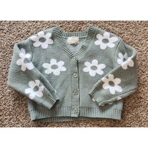 Btween Girls Sage Y2K Style Daisy Floral Knit Cardigan Sweater SZ 6 Button Front